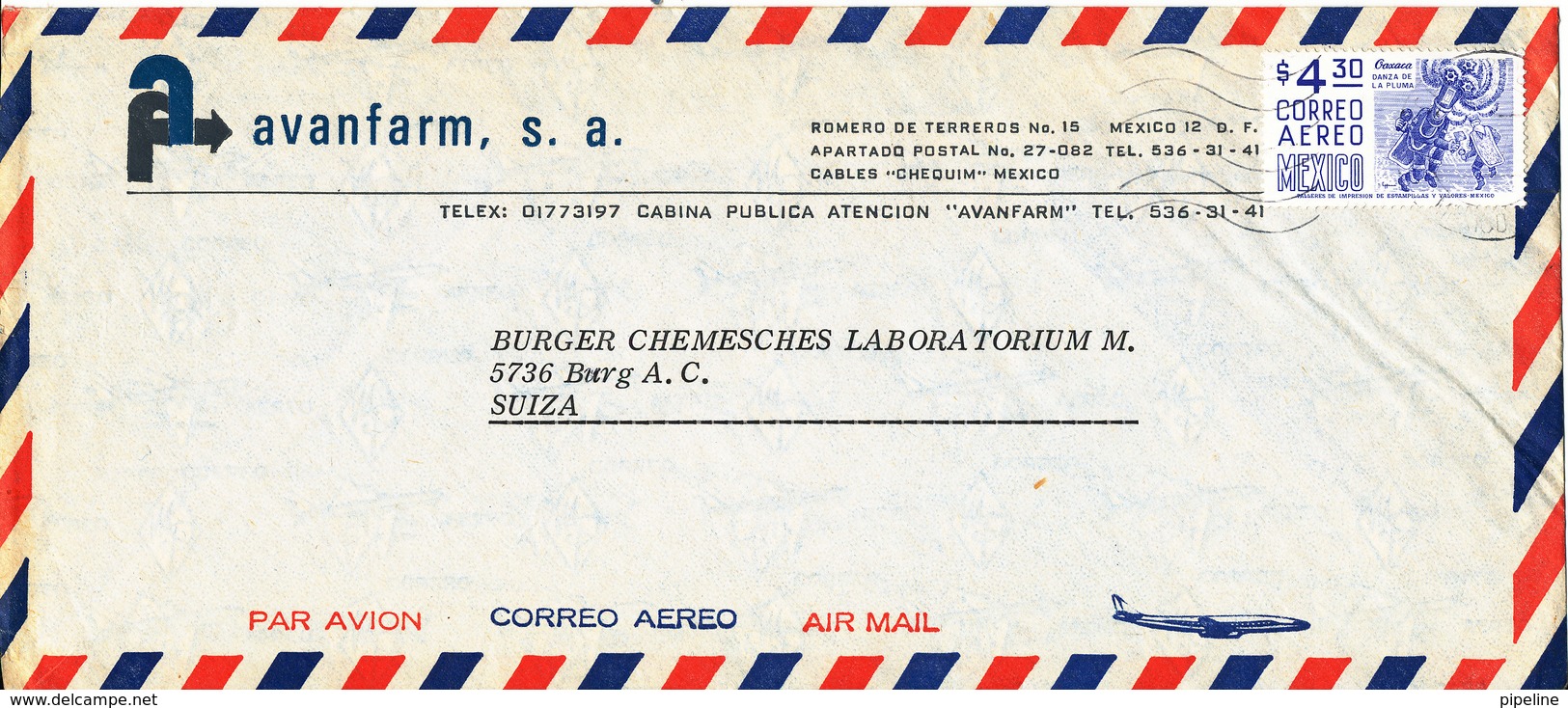 Mexico Air Mail Cover Sent To Switzerland 1977 ?? Single Franked - Mexico