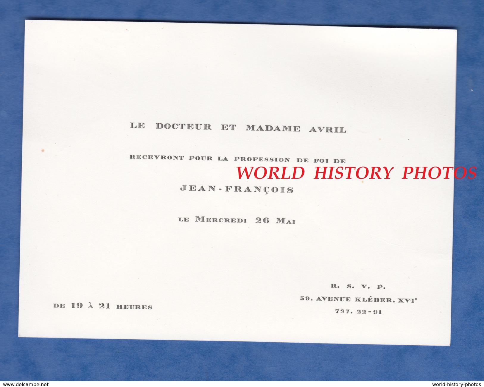 Carte Ancienne Années 1950 - Docteur AVRIL - Profession De Foi De Leur Fils Jean François - Avenue Kleber Paris 16e - Communion