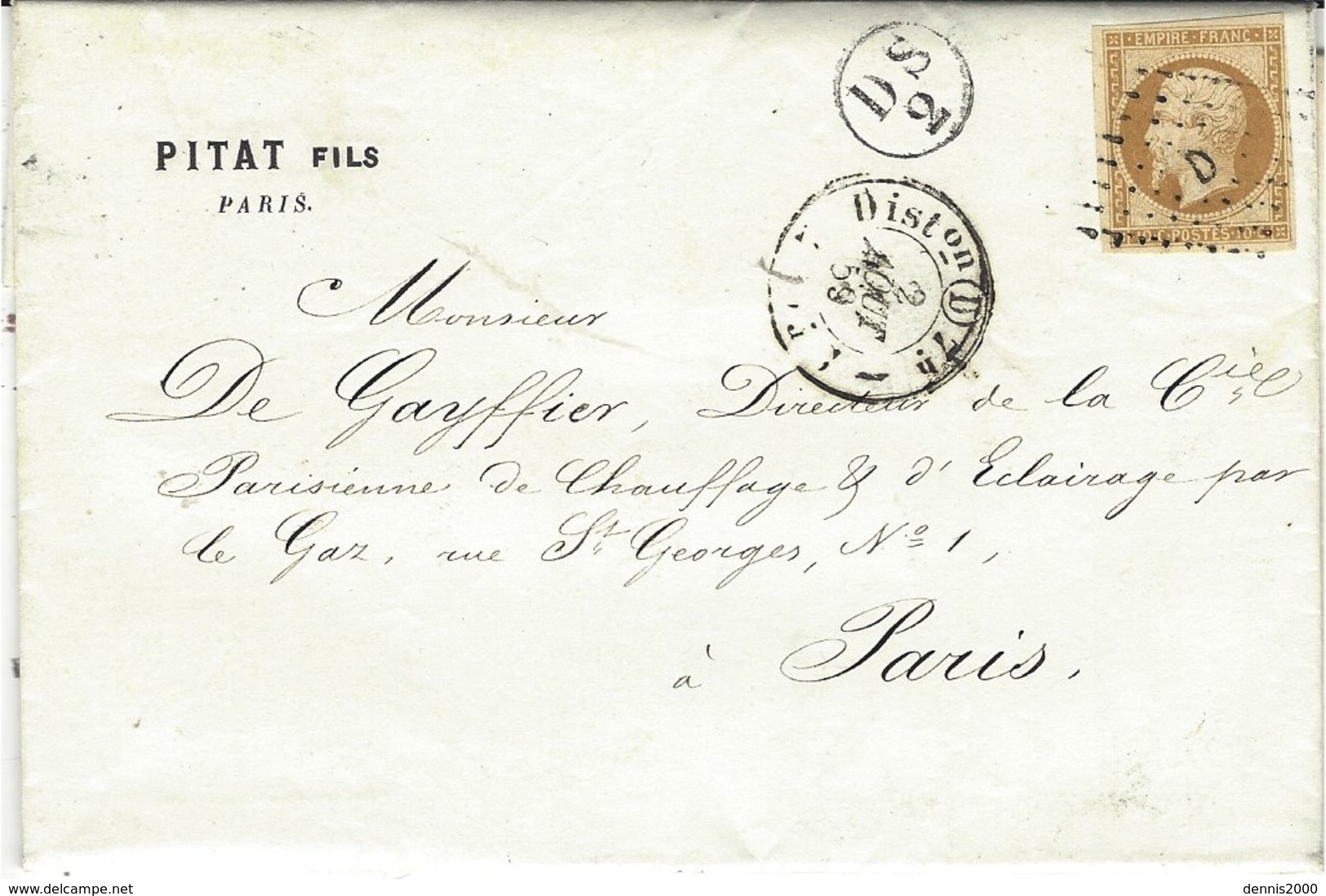 1859- Lettre De PARIS Cad  1520 Affr. N°13  Oblit. Losange  D  Baton + DS /2  Dans Un Cercle - 1849-1876: Période Classique