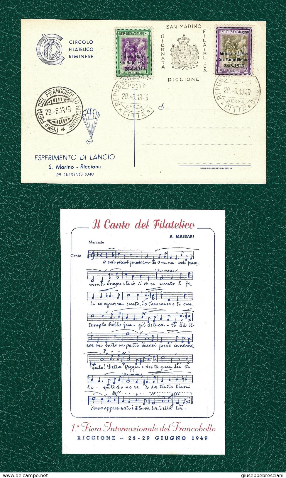 SAN MARINO 1949 - Cartolina Per La Giornata Filatelica San Marino-Riccione  - 2 Valori - Sassone 312-13 - Errors, Freaks & Oddities (EFO)