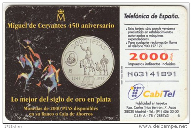 SPAIN B-169 Chip Telefonica - Anniversary, Miguel Cervantes - Used - Basic Issues