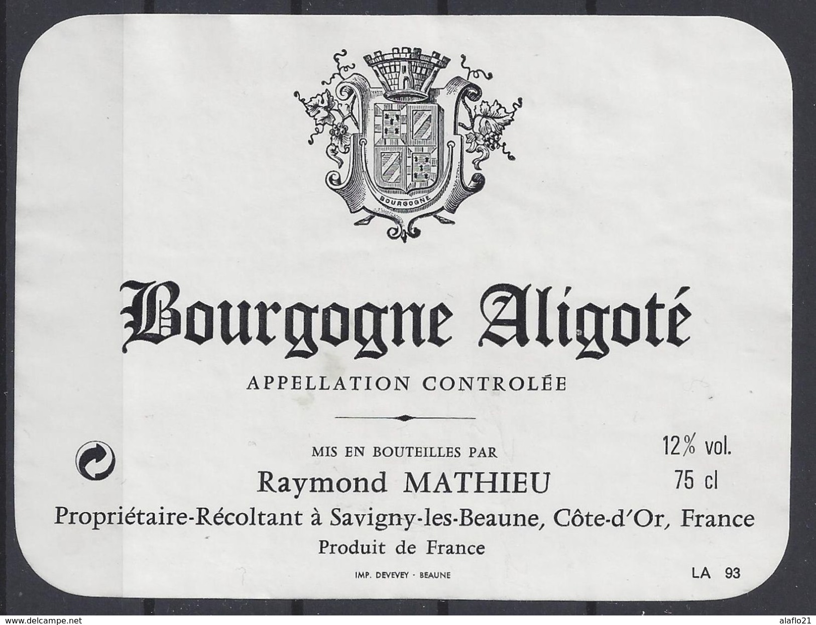 ETIQUETTE BOURGOGNE ALIGOTE - Raymond Mathieu à Savigny Les Beaune - Bourgogne