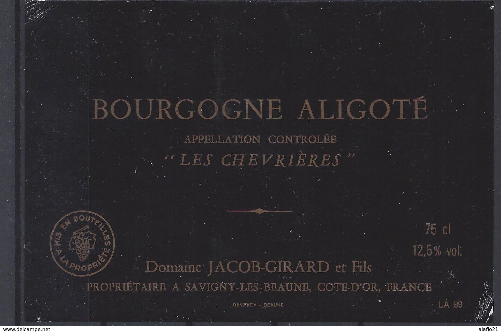 ETIQUETTE BOURGOGNE ALIGOTE Les Chevrières - Domaine Jacob-Girard à Savigny Les Beaune - Bourgogne