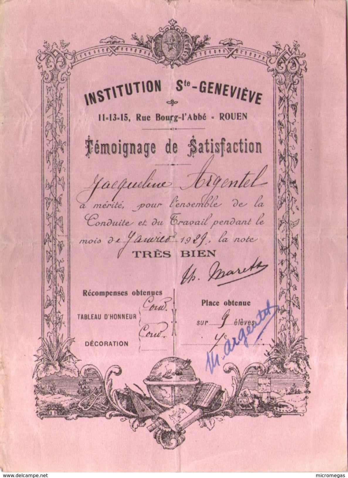 Lot deTémoignages de satisfaction, Billets d'honneur, Bons Points, tous scannés