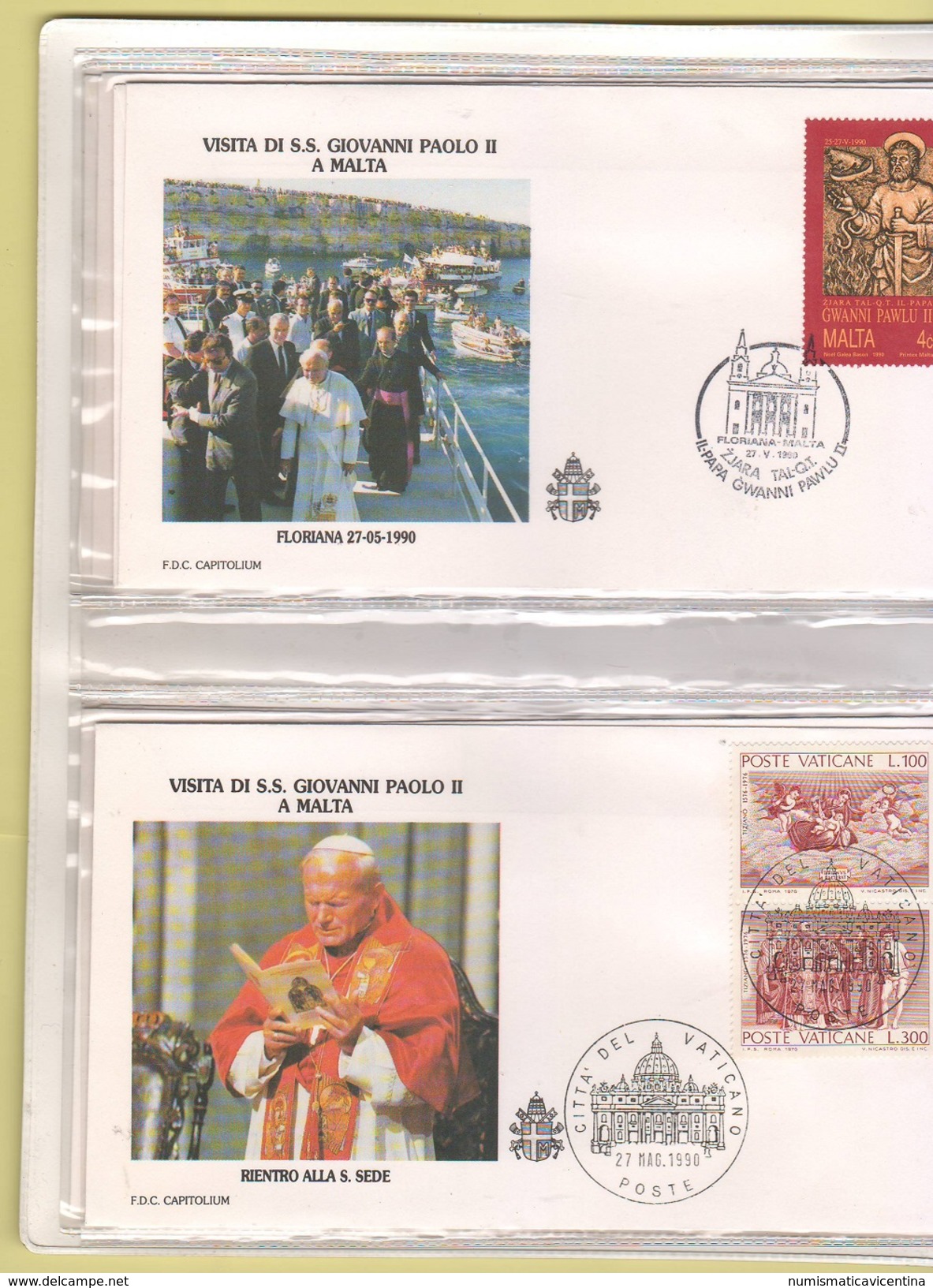 FDC Viaggi Papa G. Paolo II° 1990 MALTA 8 Buste CAPITOLIUM - FDC