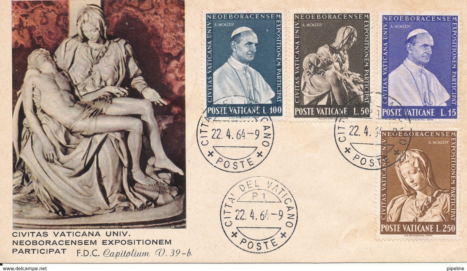 Vatican FDC 22-4-1964 POPE Stamps EXPO New York - FDC