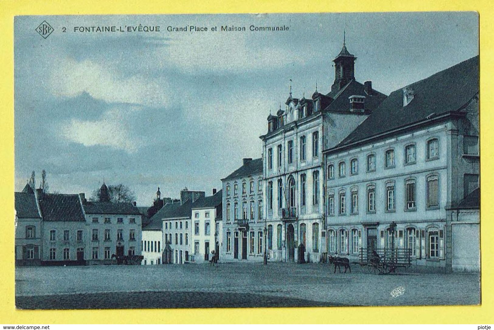 * Fontaine L'Eveque (Hainaut - La Wallonie) * (SBP, Nr 2) Grand'Place Et Maison Communale, Ane, Ezel, Donkey, Attelage - Fontaine-l'Evêque