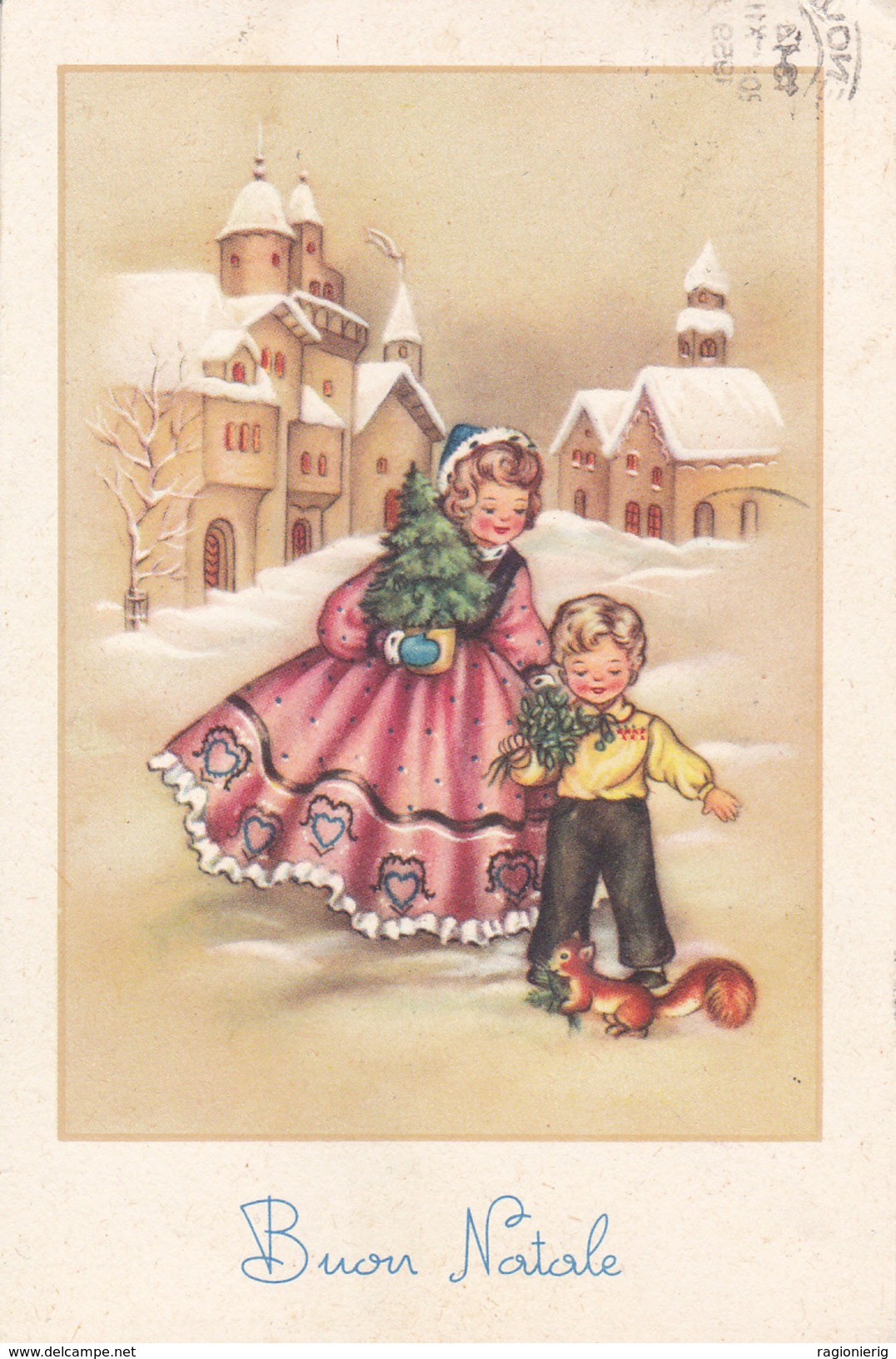 FESTE AUGURI - Buon Natale - Merry Christmas - Joyeux Noël - Bambini E Scoiattolo - 1960 - Other & Unclassified