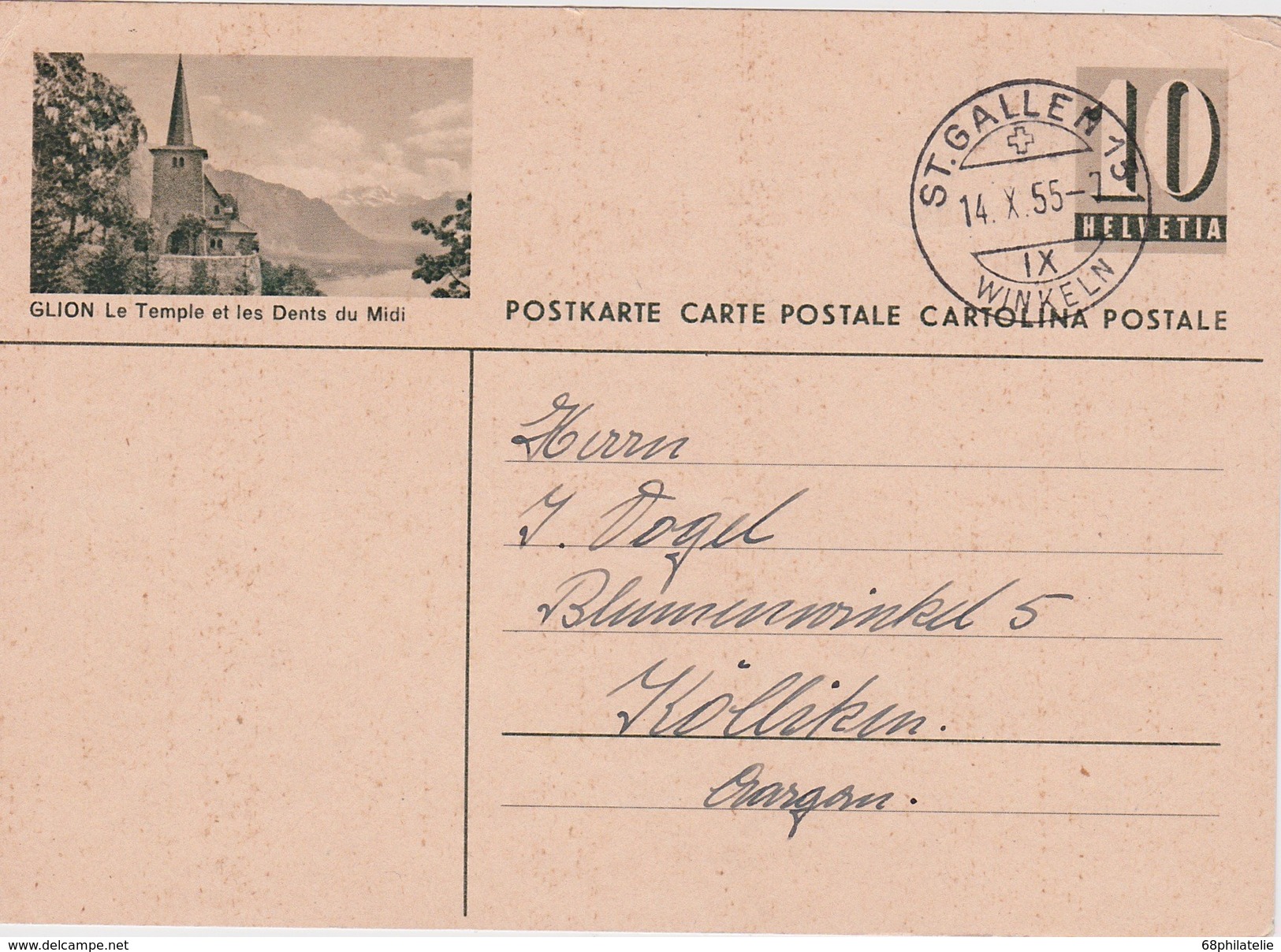 SUISSE  ENTIER POSTAL CARTE ILLUSTREE ST.GALLEN 1955 - Entiers Postaux