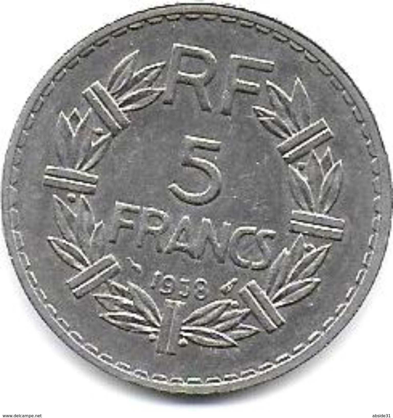 5 Francs  Lavrillier  1938  En Nickel - Autres & Non Classés