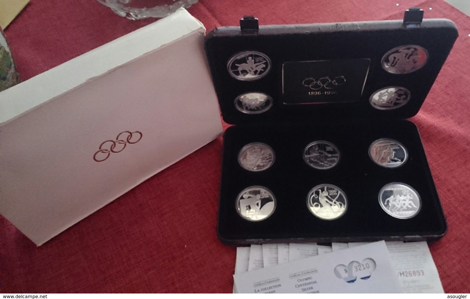 AUSTRALIA AUSTRIA CANADA FRANCE GREECE SILVER PROOF FULL SET OLYMPIC GAMES 1996 COIN (free Shipping Via Registered) - Collections & Lots