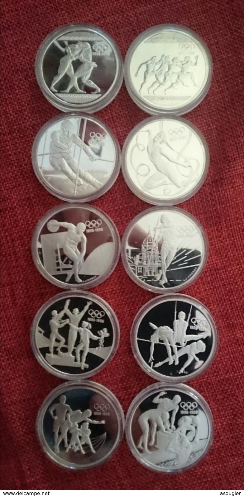 AUSTRALIA AUSTRIA CANADA FRANCE GREECE SILVER PROOF FULL SET OLYMPIC GAMES 1996 COIN (free Shipping Via Registered) - Collections & Lots