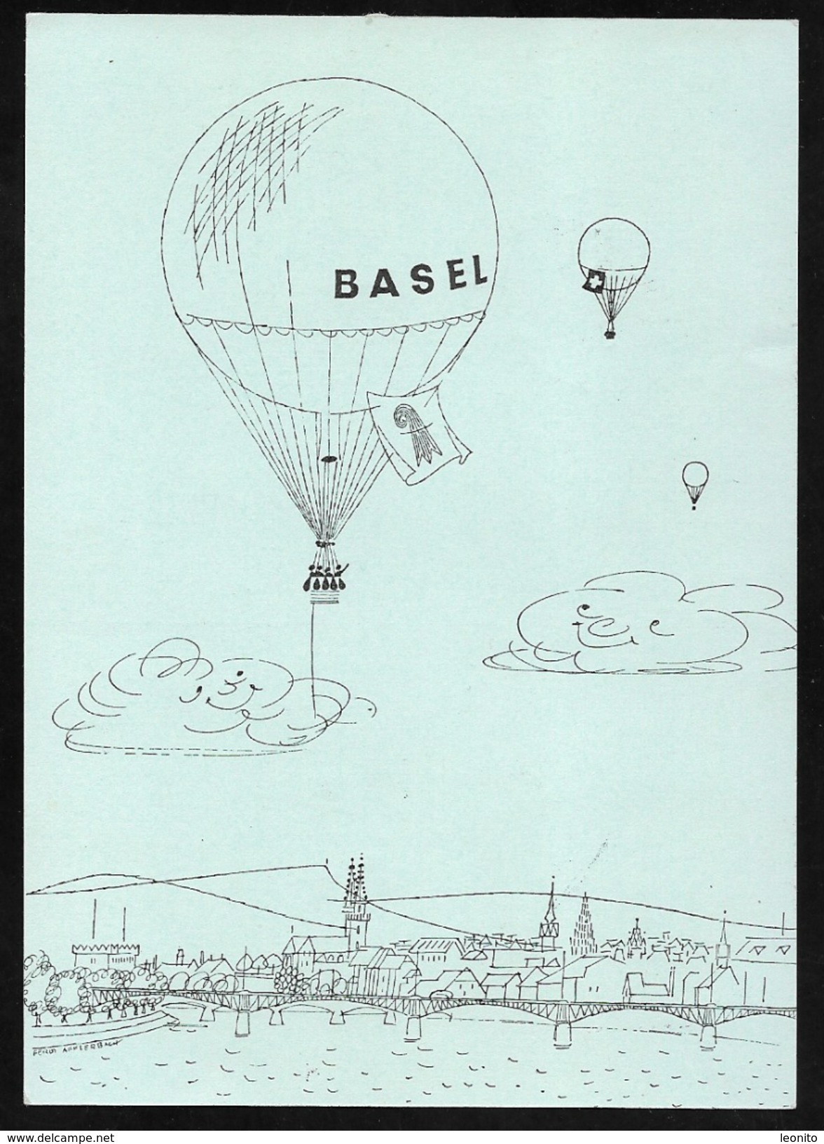 BALLON BASEL Balloon Gelandet Rikon ZH Mustermesse Basel Vignette 1955 - Fesselballons