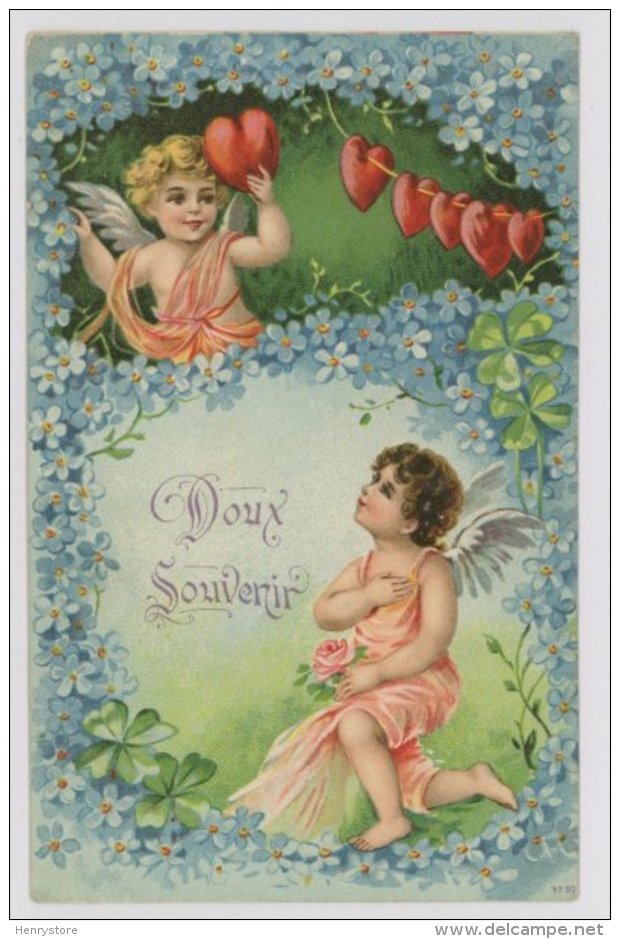 Illustrateur, Anges, Coeurs, Fleurs - Gaufrée, 1912 (hm050) - 1900-1949