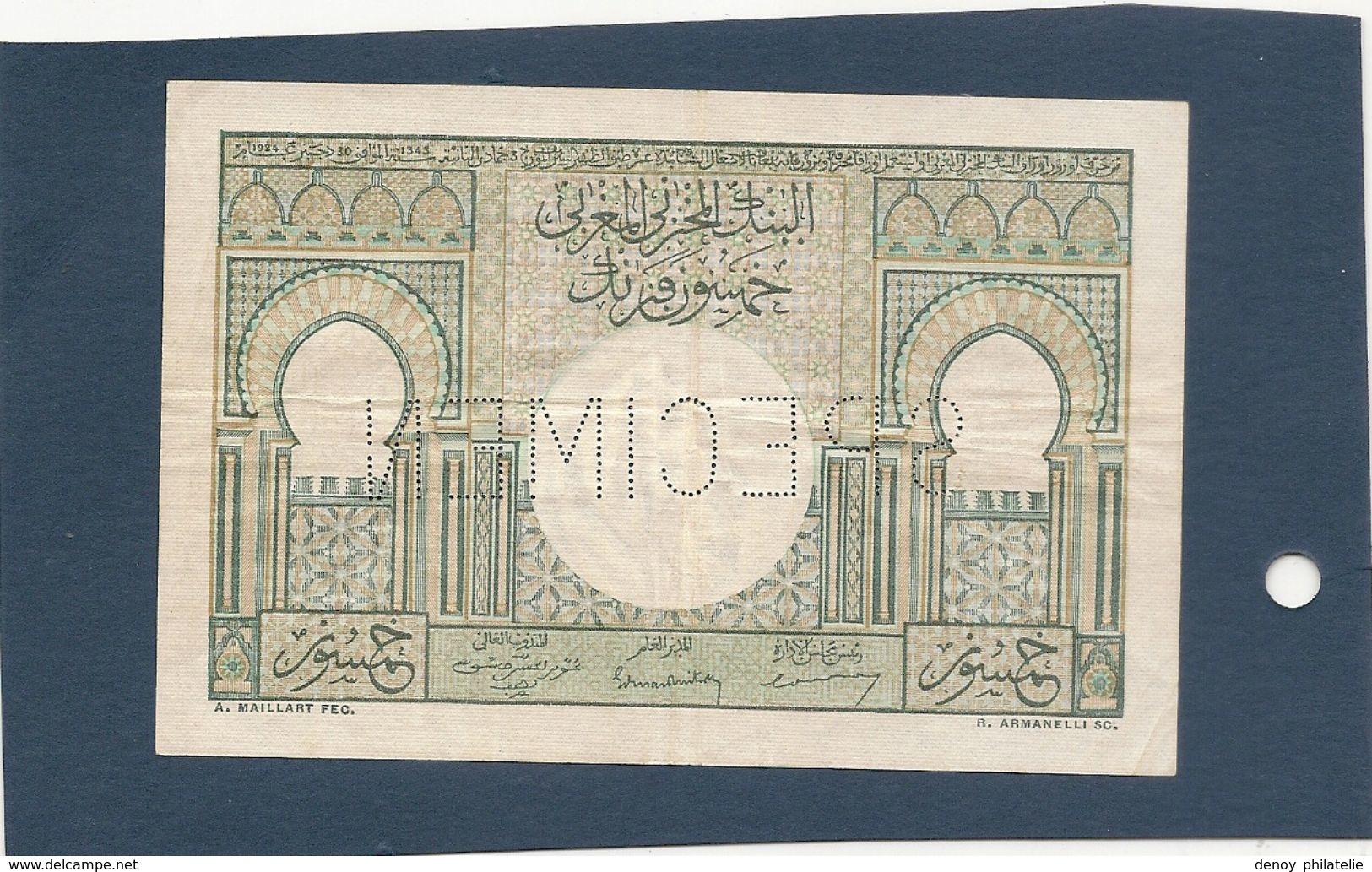 Maroc Billet De 50 Francs Specimen RRRR Plusieurs Plis - Marocco