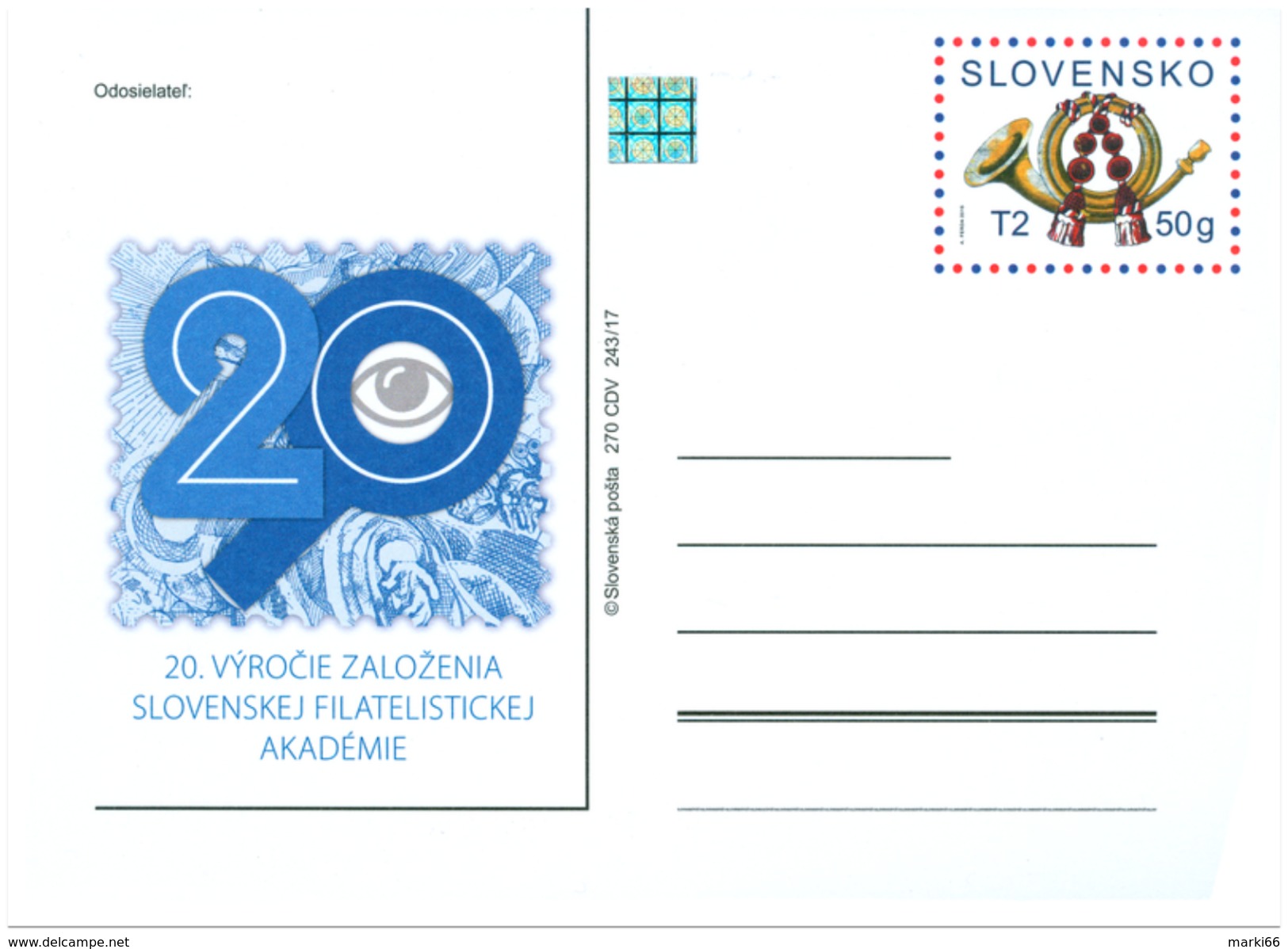 Slovakia - 2017 - 20th Anniversary Of Slovak Philately Academy - Postcard With Hologram - Postales