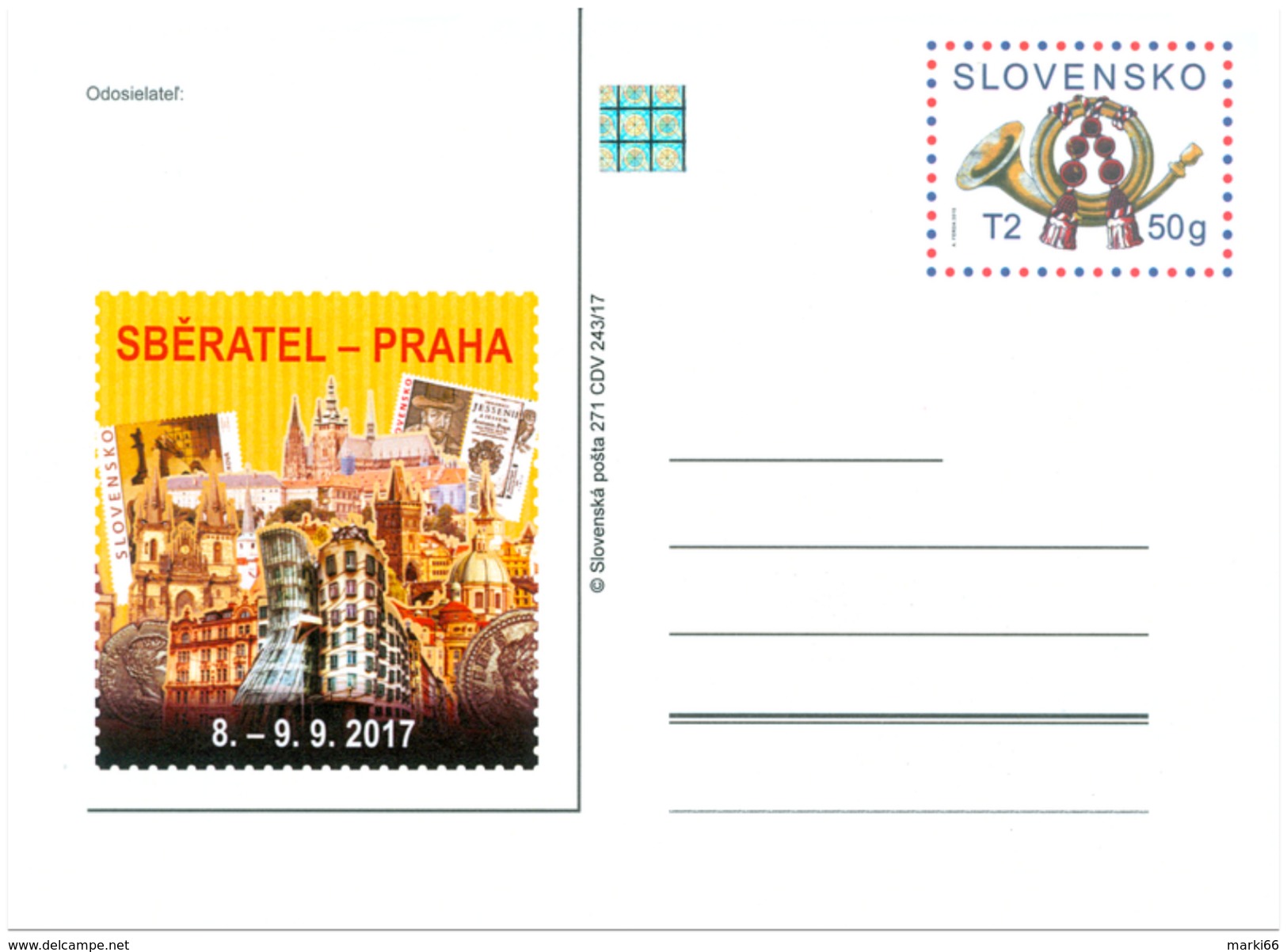 Slovakia - 2017 - Sberatel 2017 Philatelic Exhibition In Prague - Postcard With Hologram - Ansichtskarten