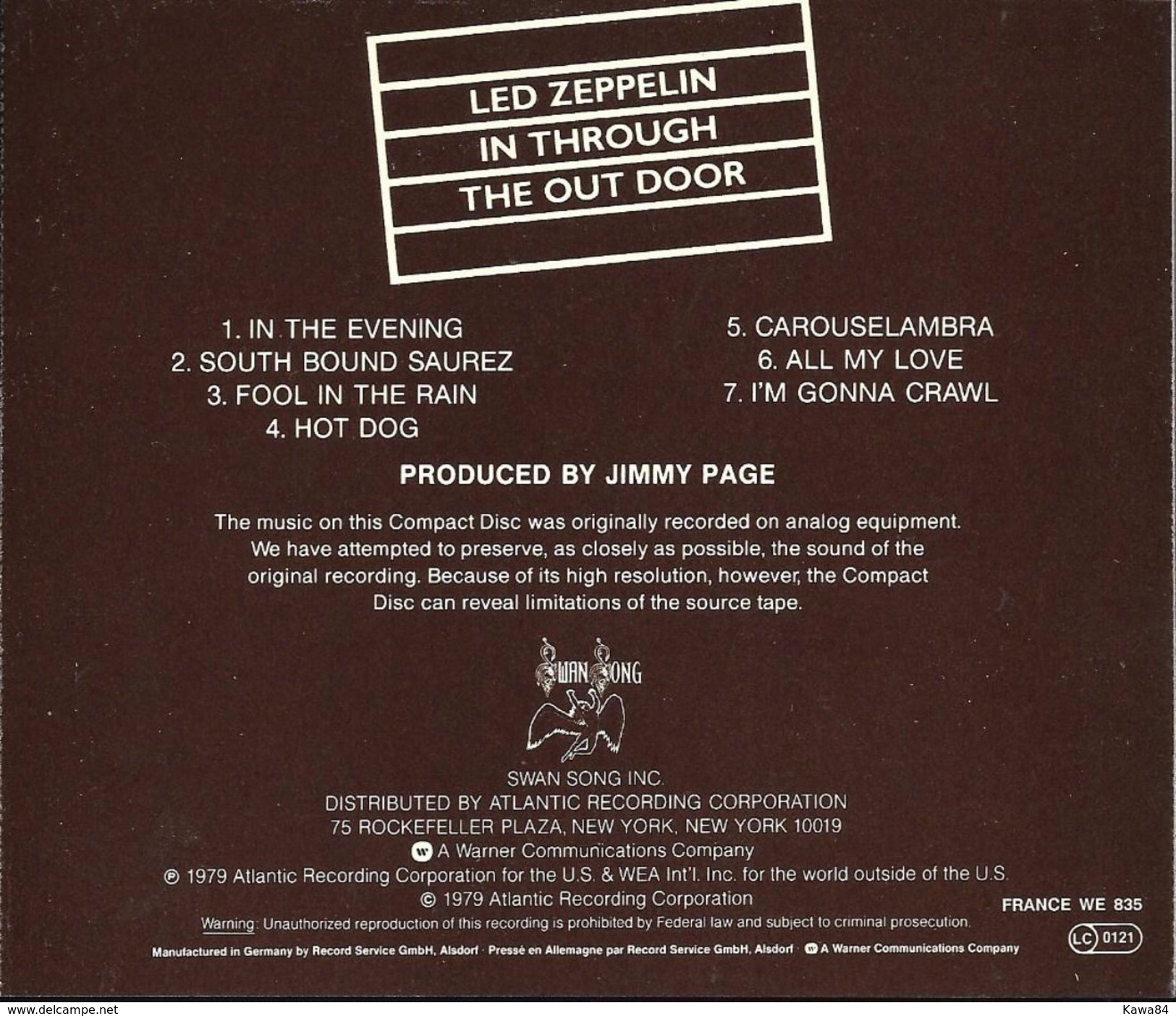 CD  Led Zeppelin  "  In Through The Out Door  "  Allemagne - Rock