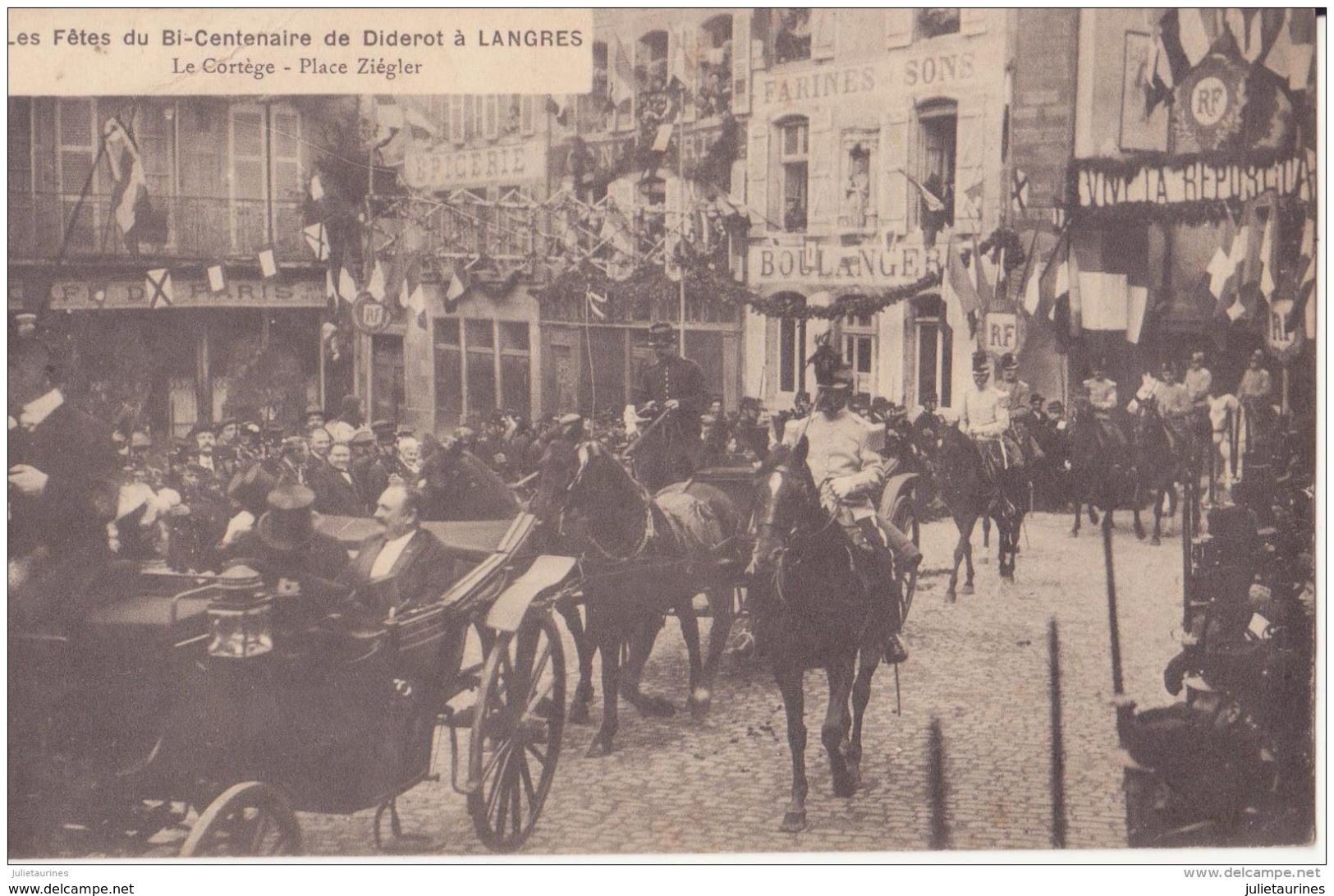 LANGRES LES FËTES DU BI CENTENAIRE DE DIDEROT VOITURE ATTELAGE 1913 CPA BON ÉTAT - Langres