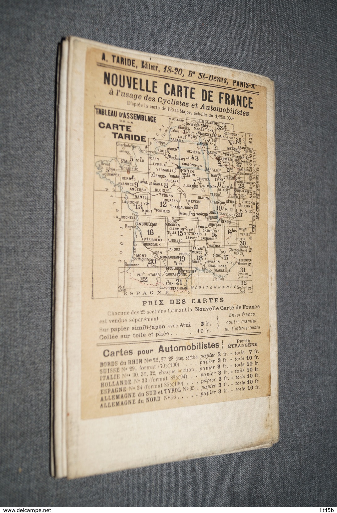 Très Belle Ancienne Carte Taride (sur Toile) Pour Cycliste Et Automoblistes,Est De La France,section Sud,N°10,collection - Cartes Routières