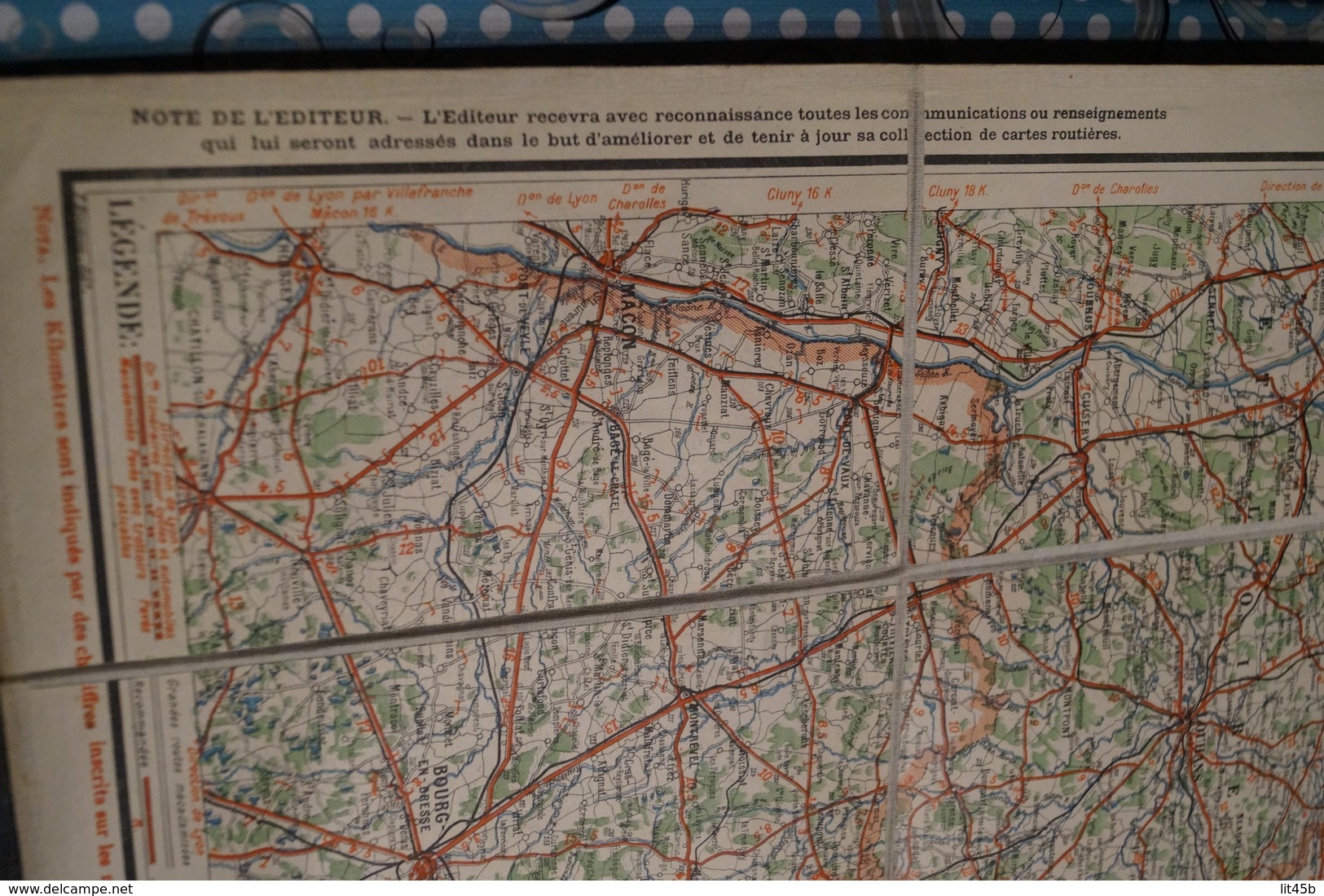 Très belle ancienne carte Taride (sur toile) pour Cycliste et automoblistes,Est de la France,section Sud,N°10,collection