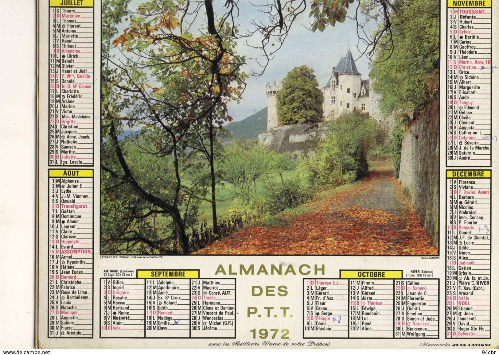 CALENDRIERS ( 1972)   CHATEAU DE LA BATHIE - Grand Format : 1971-80