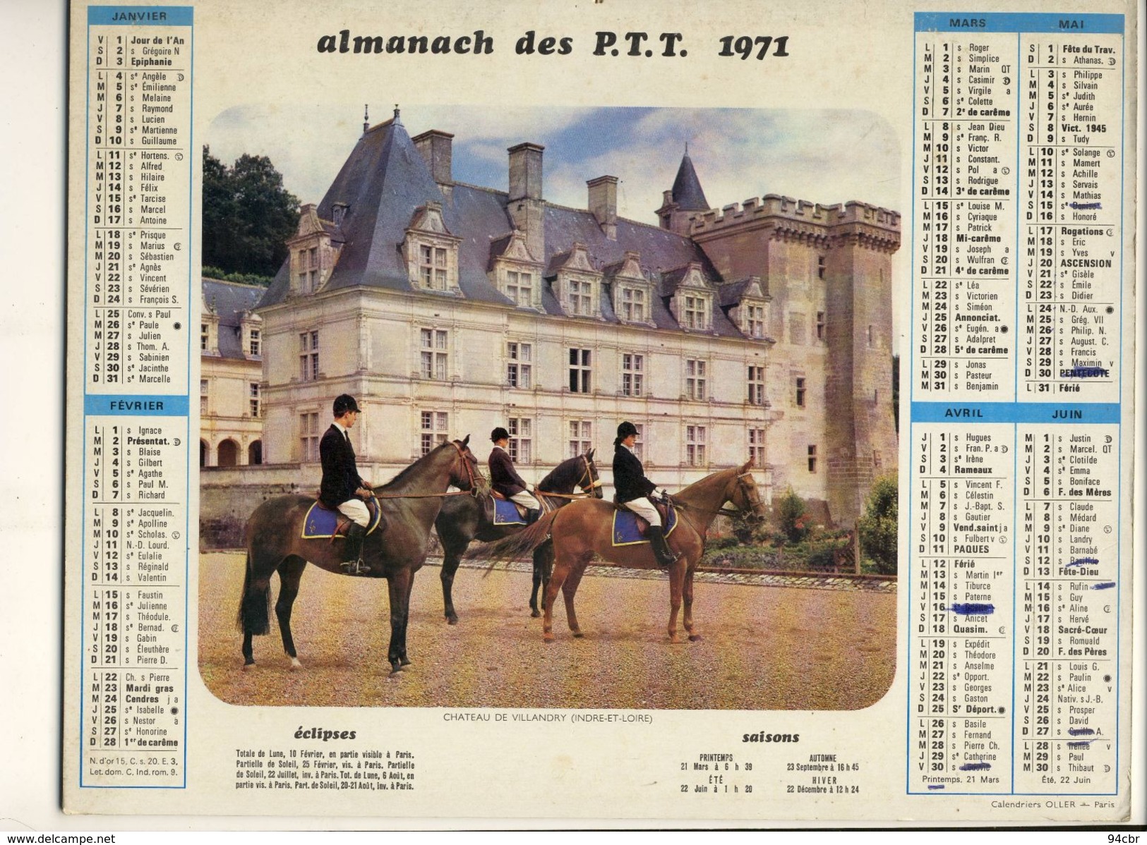 CALENDRIERS ( 1971) CHATEAU  DE  VILLANDRY - Grand Format : 1971-80