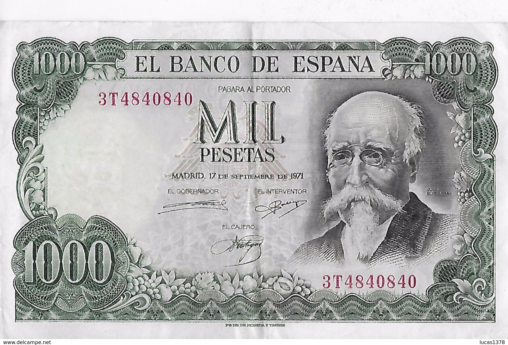 Billet : ESPAGNE . MIL 1000 PESETAS . 17/09/1971 . SERIE N° 3T4840840 / TTBE - 1000 Pesetas