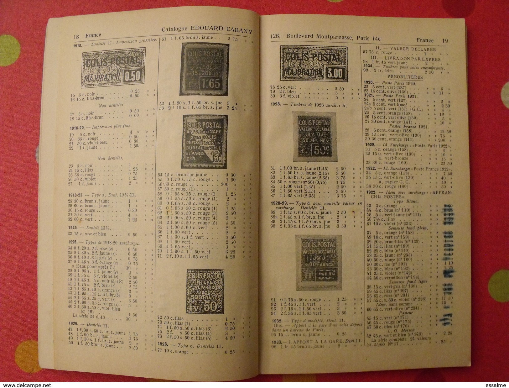 Catalogue 1935. Edouard Cabany à Paris. France Monaco Colonies Françaises Memel Sarre - France