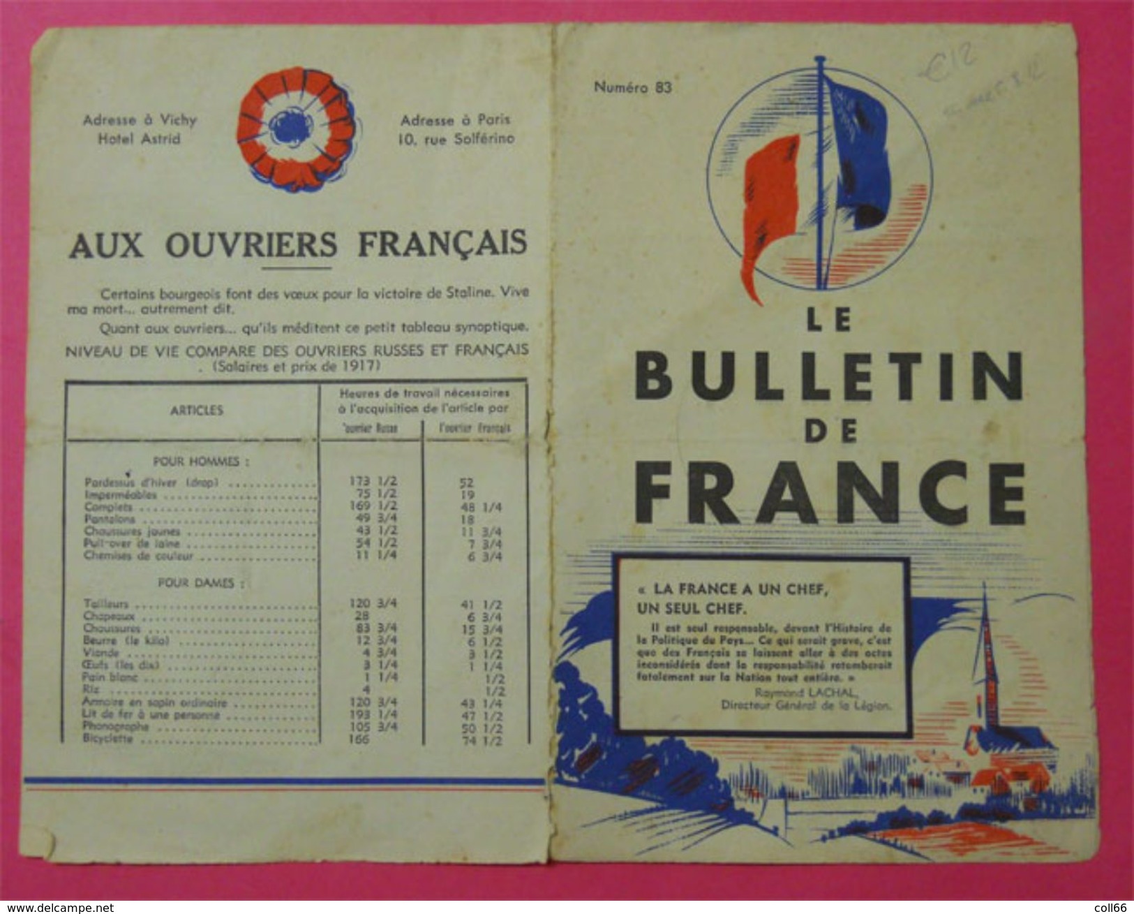 Ww2 Dépliant Aux Ouvriers Français Période Vichy Hotel Astrid Maréchal La France A Un Chef Raymond Lachal Propagande - Documents