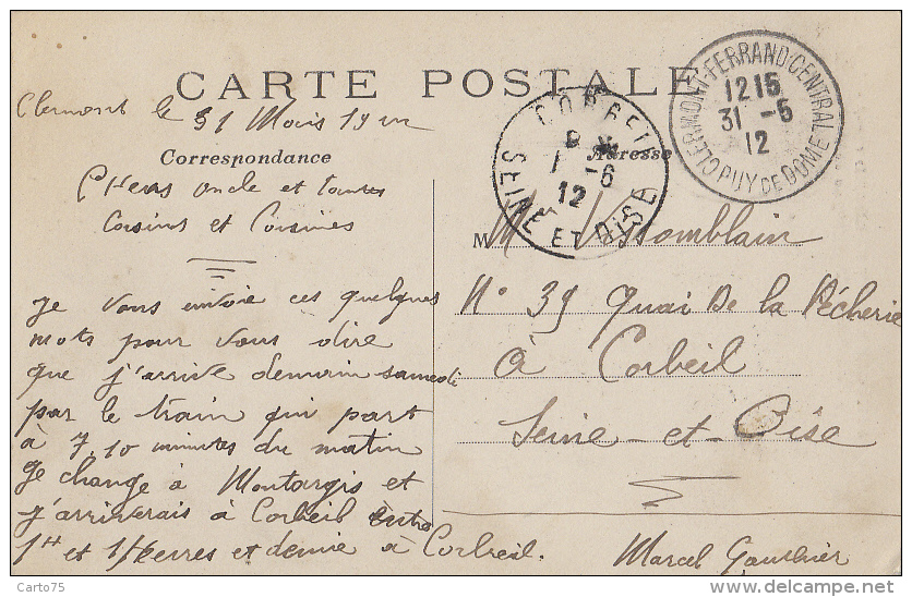 Poste - Poste Et Télégraphes - Téléphone - Clermont Ferrand - Cachet 1912 - Poste & Facteurs