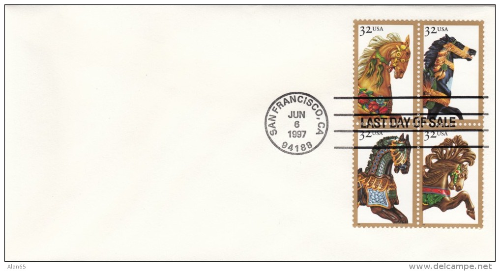 Sc#2978-2979 Carousel Horses 1995 32-cent Issue Last Day Postmark Cancel Cover - 1991-2000