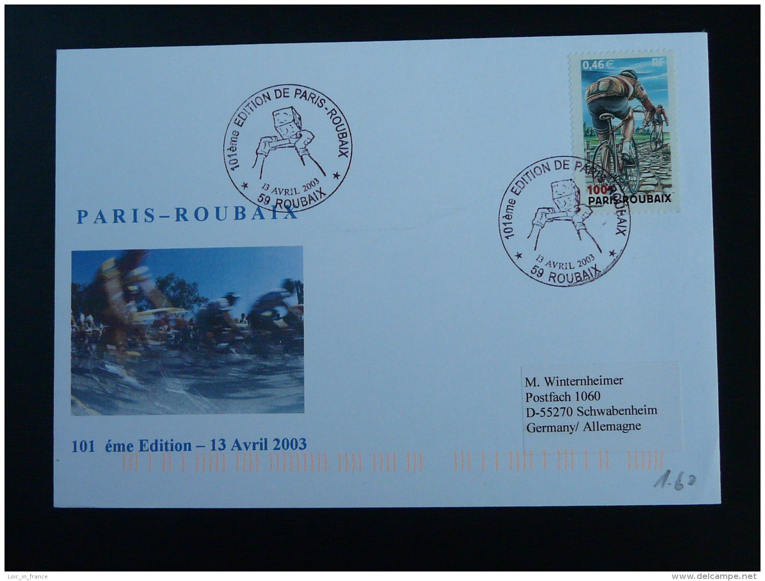 Lettre Cover Cyclisme Course Cycliste Cycling Race Paris Roubaix 2001 - Cyclisme