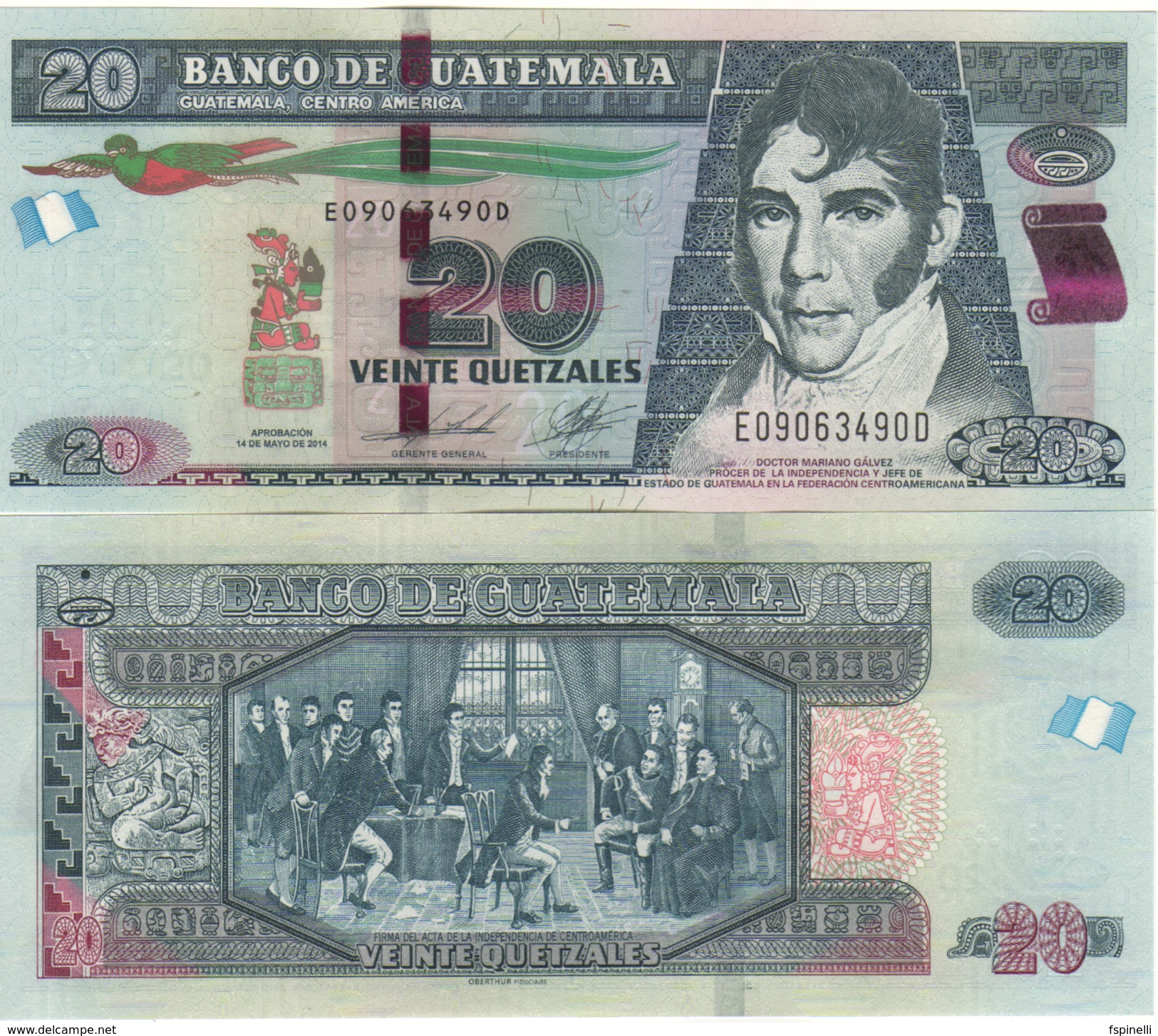 GUATEMALA  20 Quetzales     Pnew   "Just Issued"  New Date (2014)  New Hologram     UNC - Guatemala