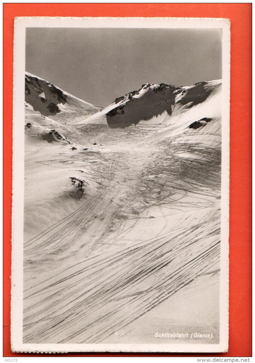 NEM-31 Glarus Schiltabfahrt. Im Winter, Schnee.  Stempel Mollis Fronalphaus 1400m.Gelaufen In 1954 - Mollis