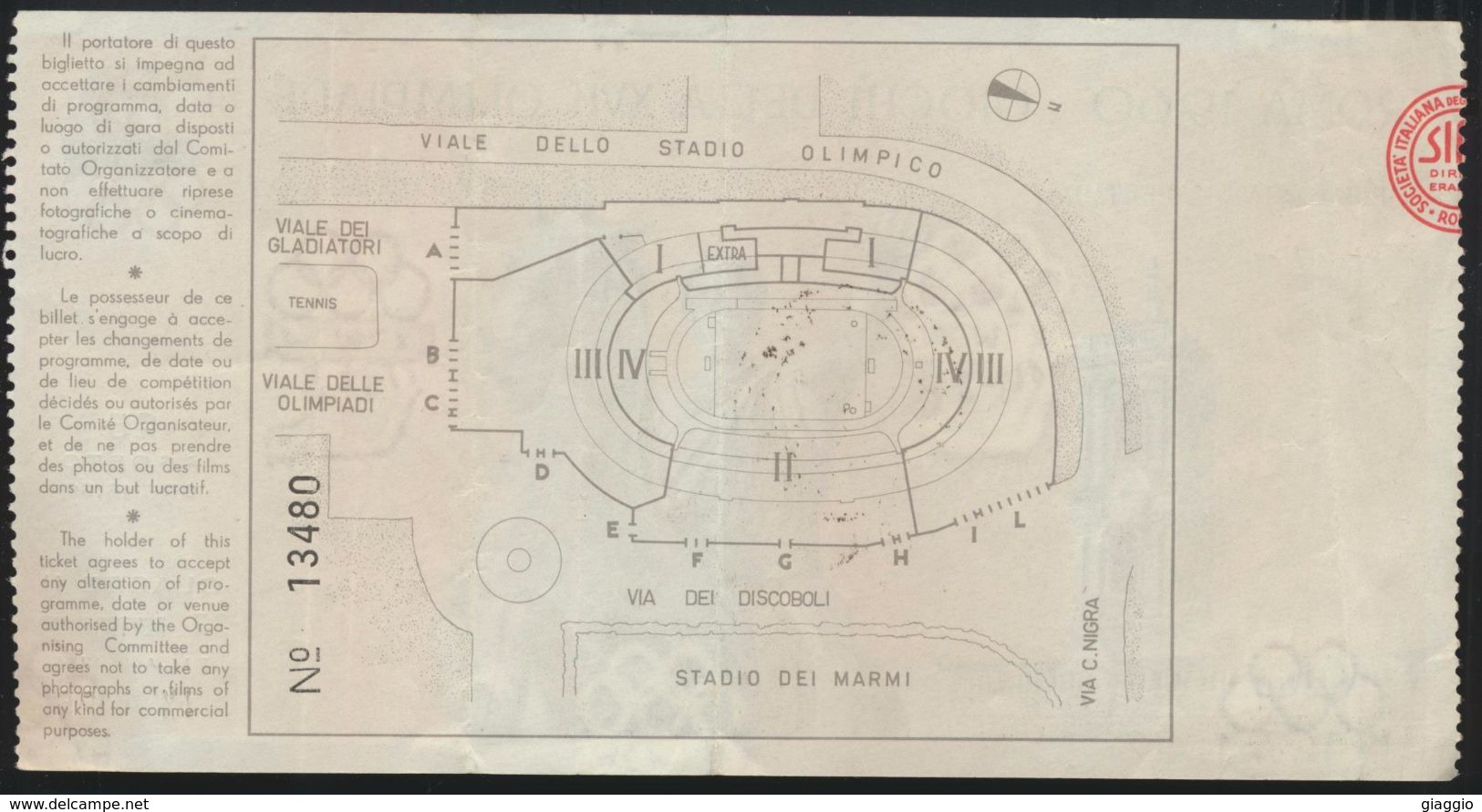 °°° RARISSIMO BIGLIETTO D'INGRESSO GIOCHI DELLA XVII OLIMPIADE - ROMA 1960 - CERIMONIA DI APERTURA °°° - Biglietti D'ingresso