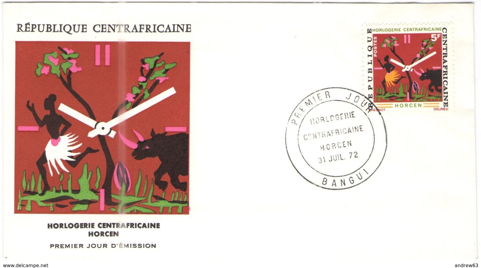 Repubblica Centroafricana - REPUBLIQUE CENTRAFRICAINE - 1972 - 5F Horlogerie - Horcen - Bangui - FDC - Repubblica Centroafricana