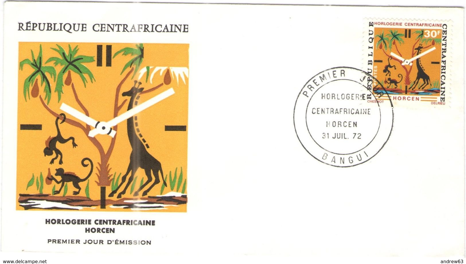 Repubblica Centroafricana - REPUBLIQUE CENTRAFRICAINE - 1972 - 30F Horlogerie - Horcen - Bangui - FDC - Repubblica Centroafricana