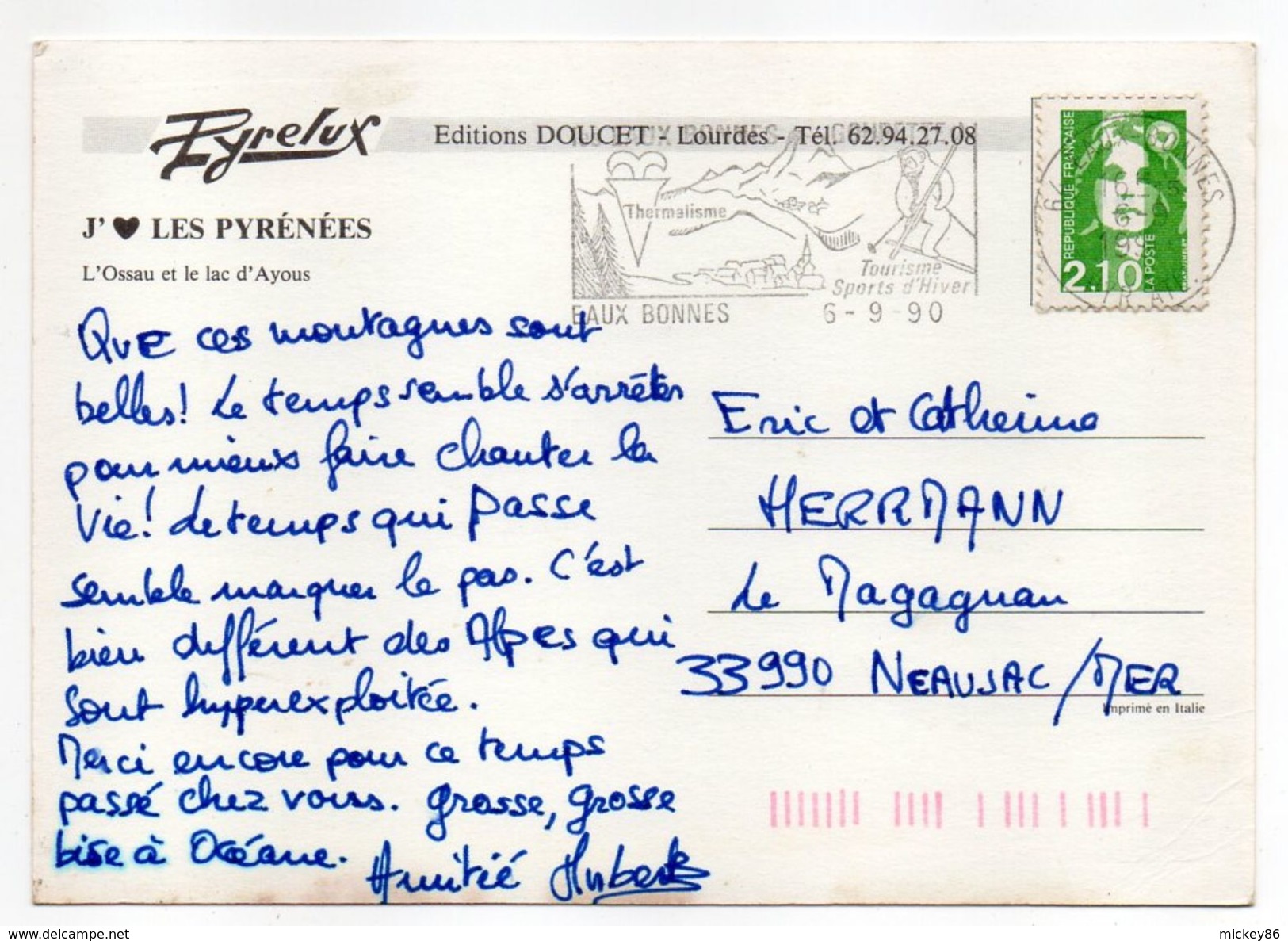 LARUNS--1990--PYRENEES--L'Ossau Et Le Lac D'Ayous--cachet EAUX-BONNES-64....timbre - Laruns