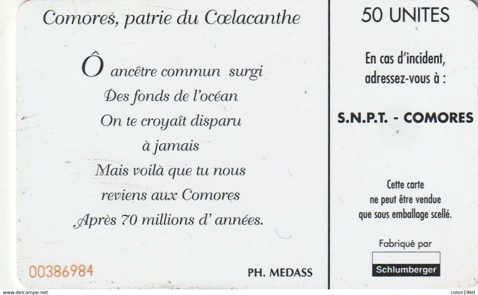 COMORES. KM-OPT-0013Ba. Coelacanthe. 50U. (005) - Comore