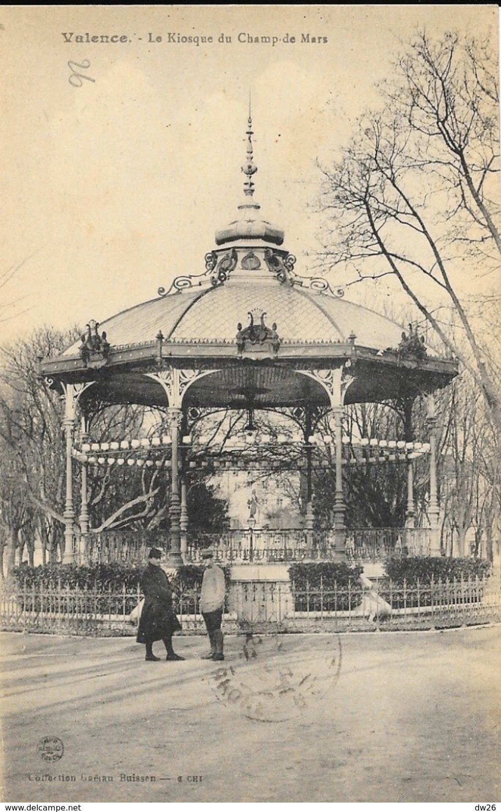 Valence - Le Kiosque Du Champ De Mars, Militaires - Collection Gaëtan Buissen - Carte De 1922 - Valence