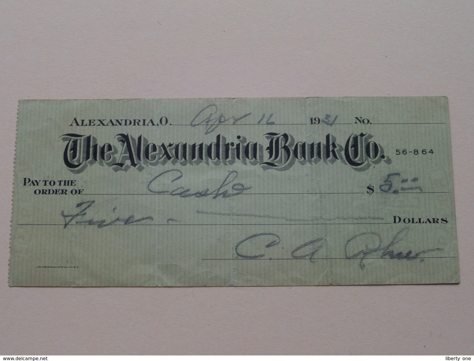 ALEXANDRIA O. -The ALEXANDRIA BANK C° ( Order ) Anno 1931 ( Zie Foto Details ) !! - USA