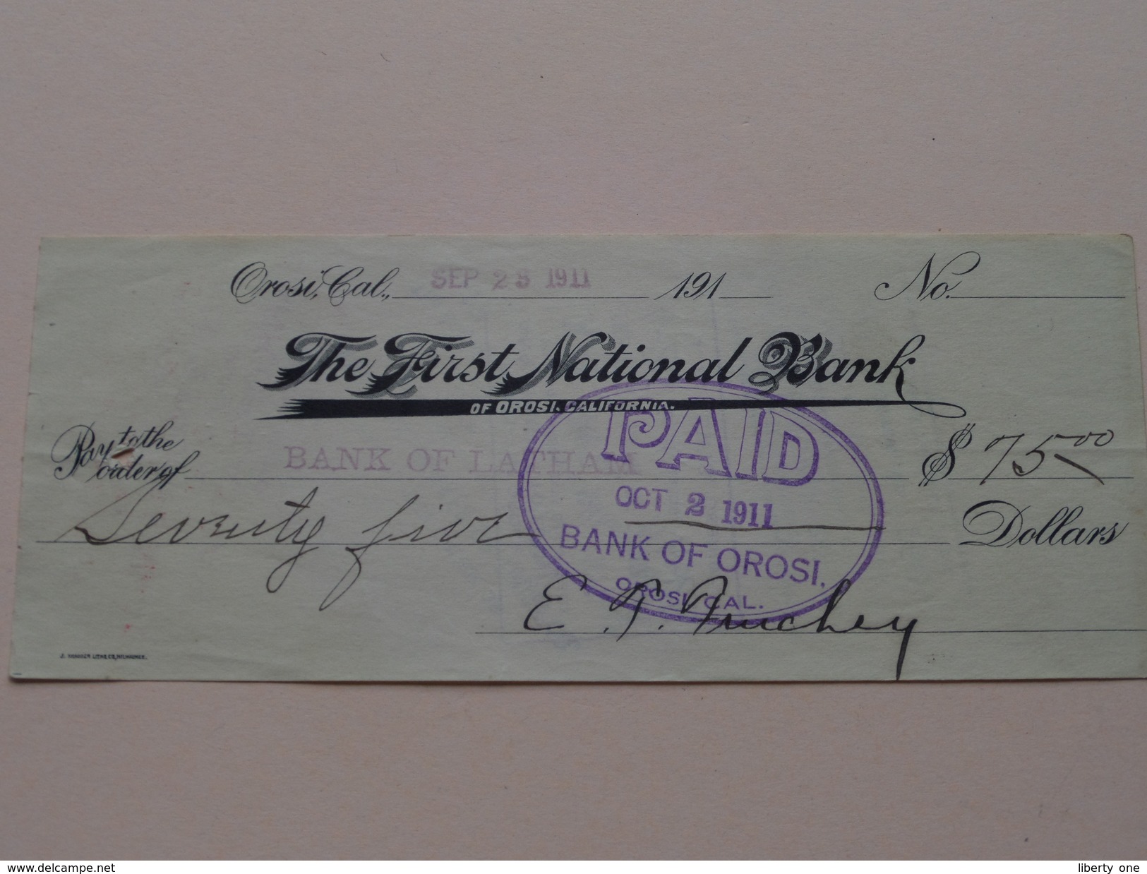 OROSI California -The FIRST NATIONAL BANK C° ( Order ) Anno 1911 ( Zie Foto Details ) !! - Stati Uniti