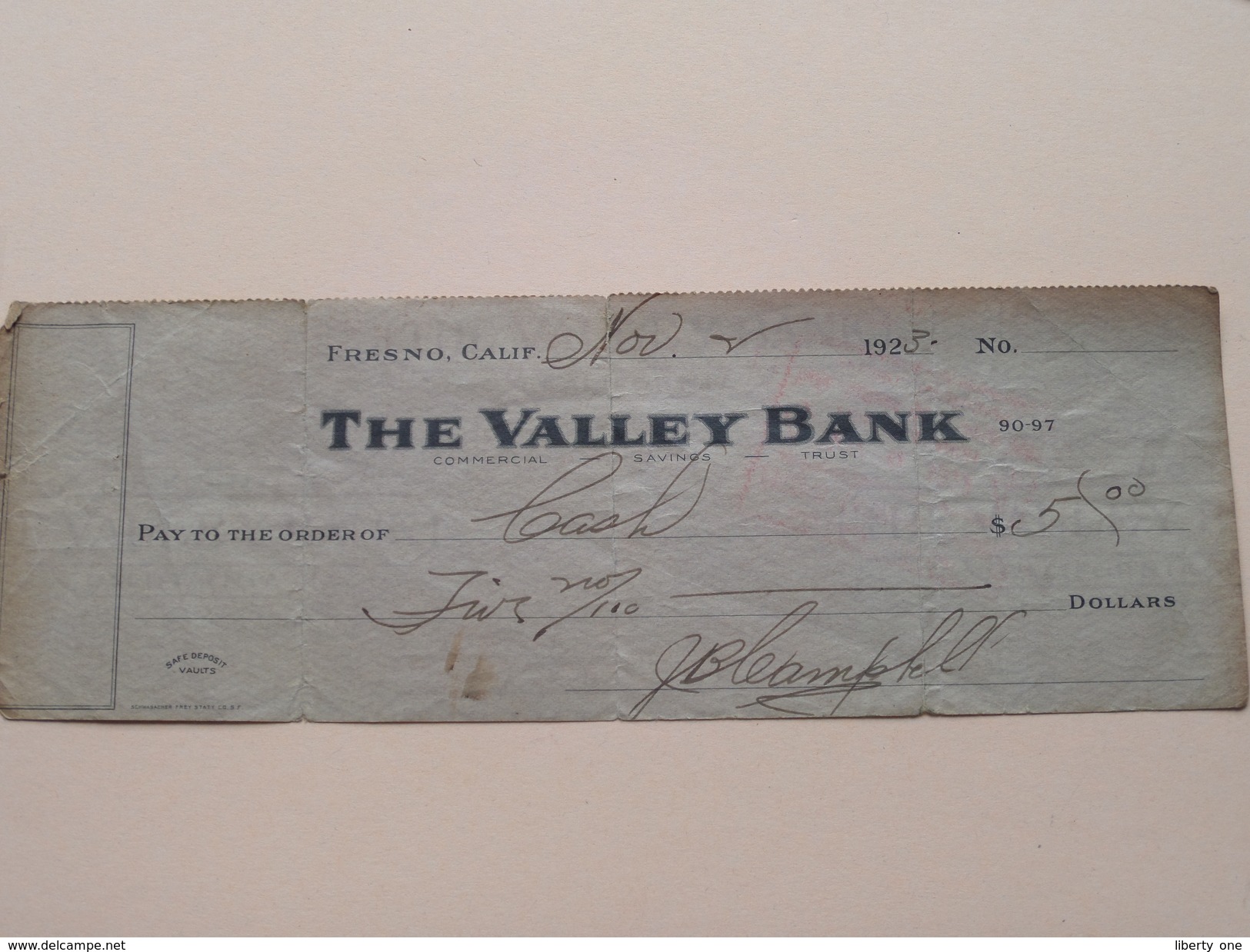 FRESNO California -The VALLEY BANK ( Order ) Anno 1923 ( Zie Foto Details ) !! - USA