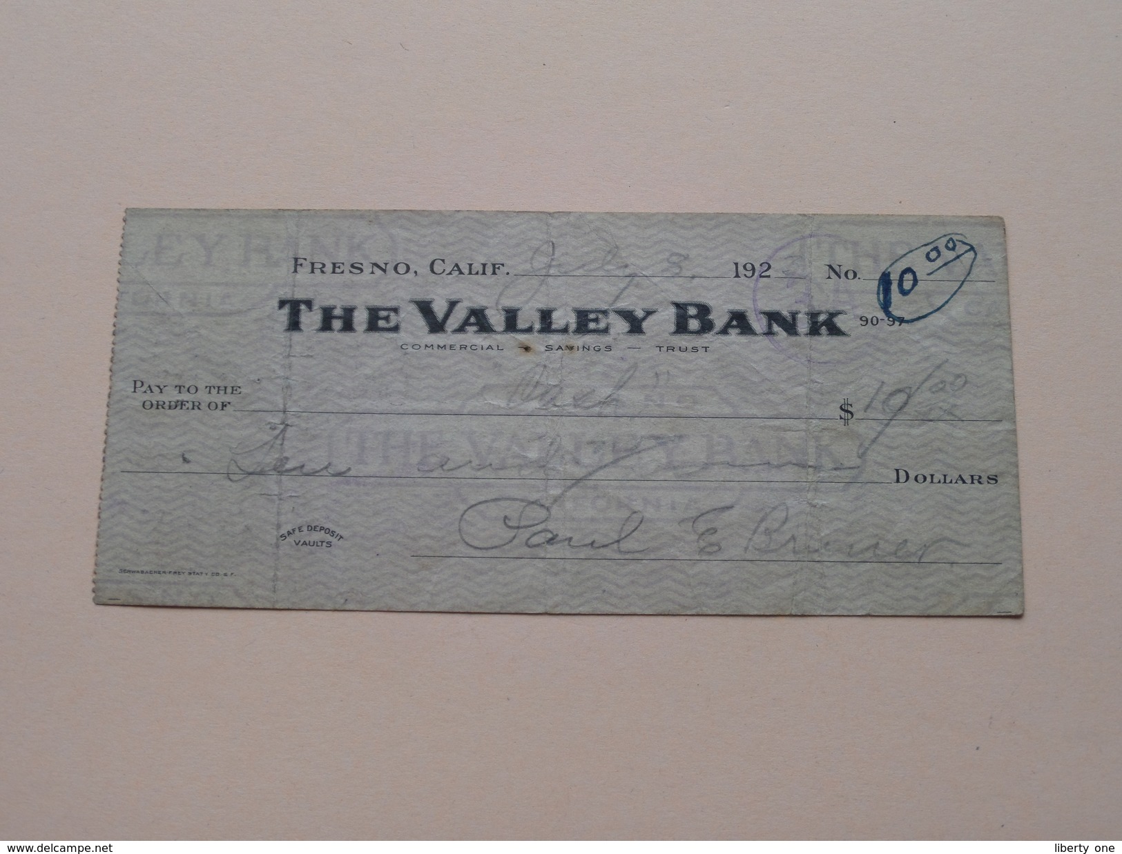 FRESNO California -The VALLEY BANK ( Order ) Anno 1923 ( Zie Foto Details ) !! - Etats-Unis