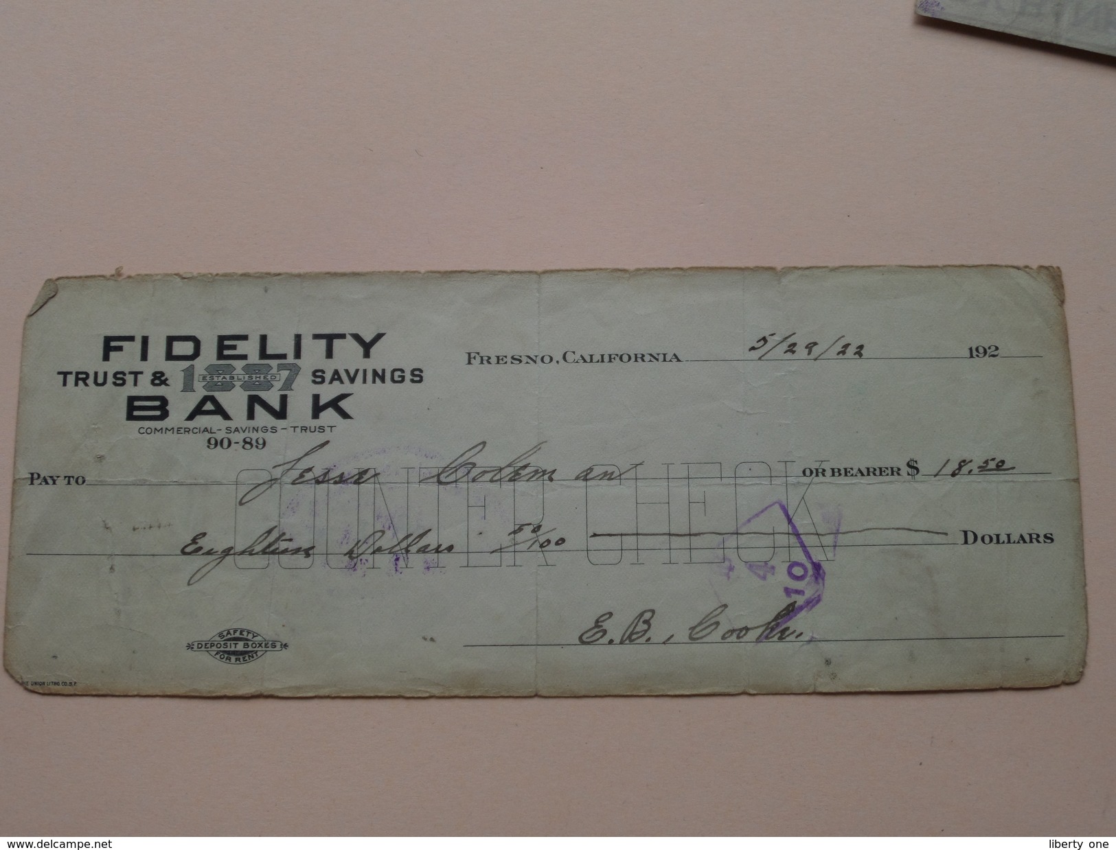 FRESNO California - FIDELITY Trust & Savings BANK ( Order ) Anno 1922 ( Zie Foto Details ) !! - Stati Uniti