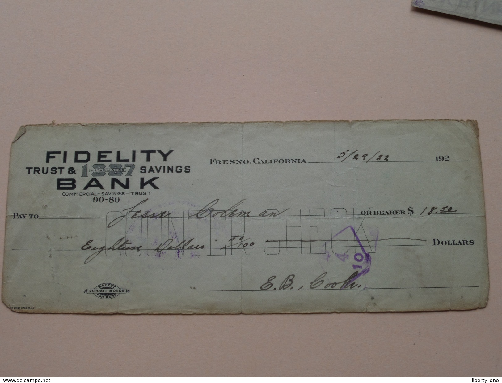 FRESNO California - FIDELITY Trust & Savings BANK ( Order ) Anno 1922 ( Zie Foto Details ) !! - Etats-Unis