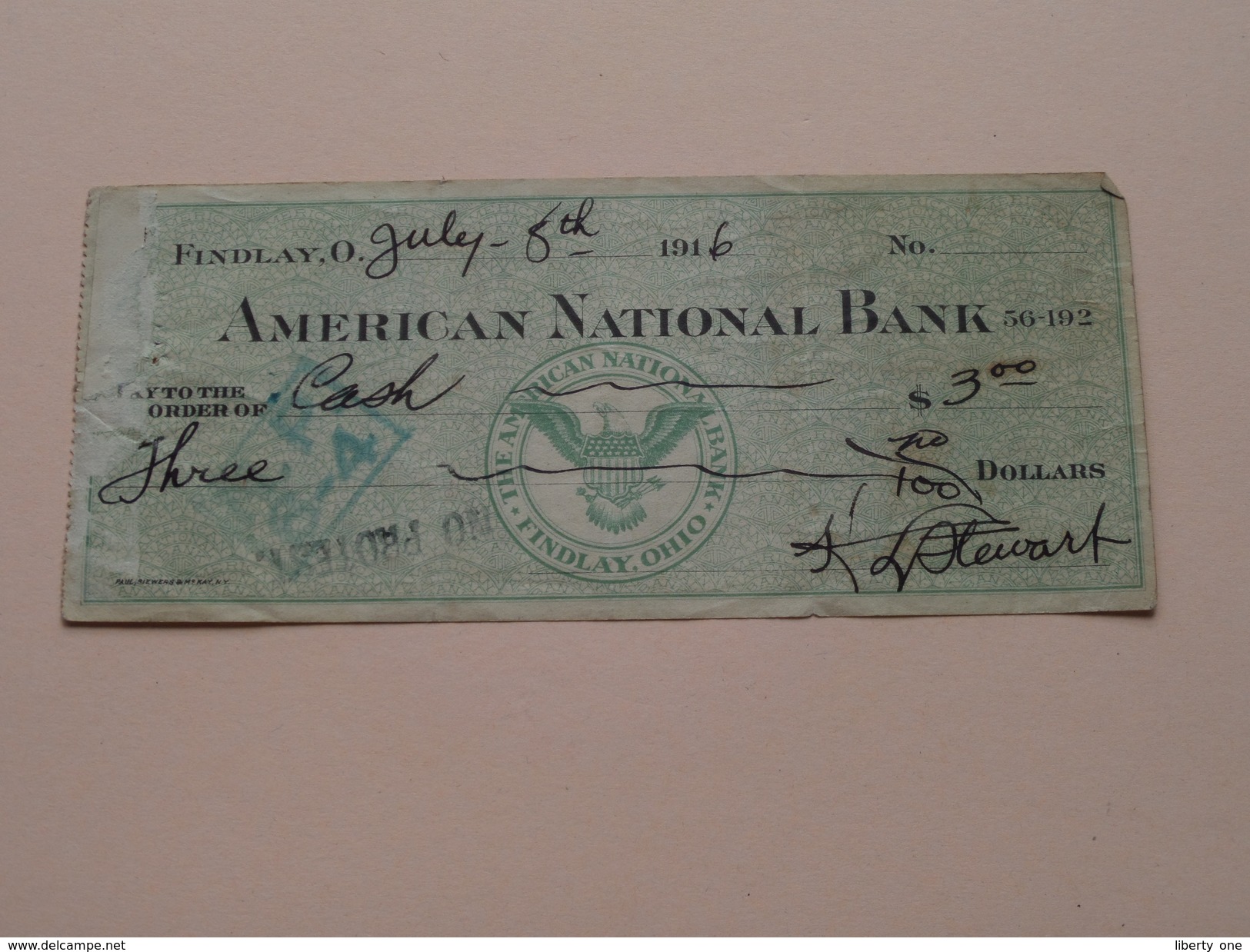 FINDLAY, O. AMERICAN NATIONAL BANK ( Order ) Anno 1916 ( Zie Foto Details ) !! - Verenigde Staten