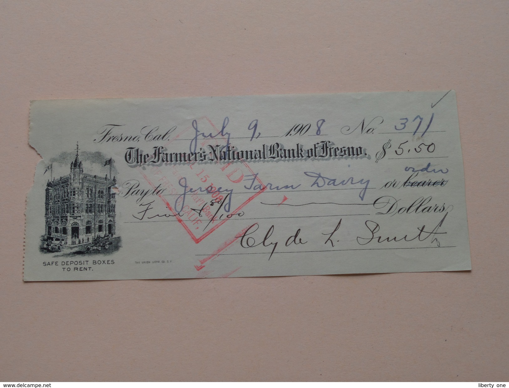 FRESNO Ca The FARMER'S NATIONAL BANK Of FRESNO ( Order ) Anno 1908 ( Zie Foto Details ) !! - Verenigde Staten