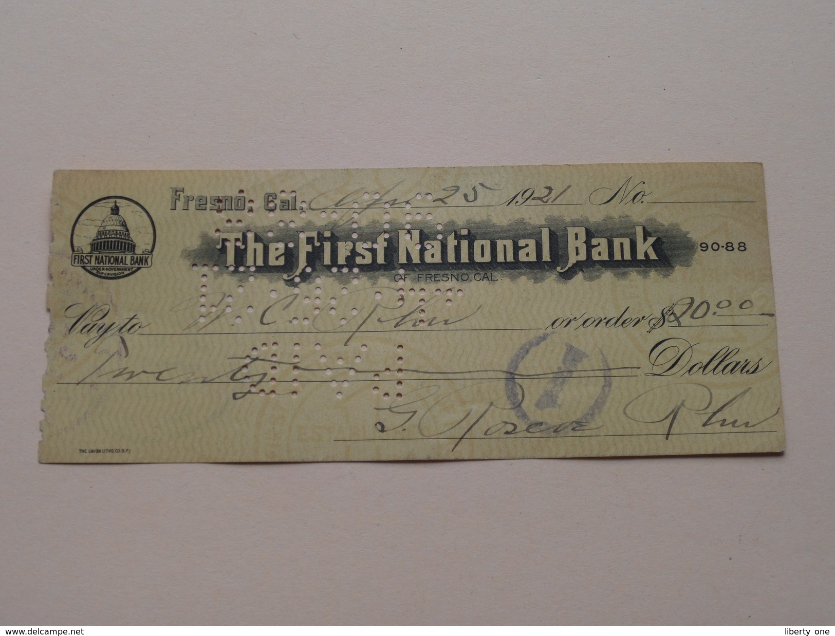 FRESNO Ca The FIRST NATIONAL BANK ( Order ) Anno 1921 ( Zie Foto Details ) !! - USA